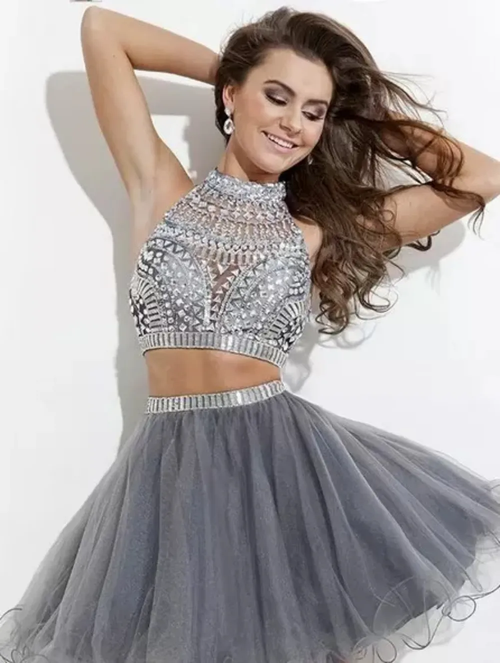 2018 vestidos sexy de graduação Aline High Neck Tulle Embelezado TwopaiCie Prom Vestidos de Homecoming Dinchel Rachel Allan Novo ST4355005