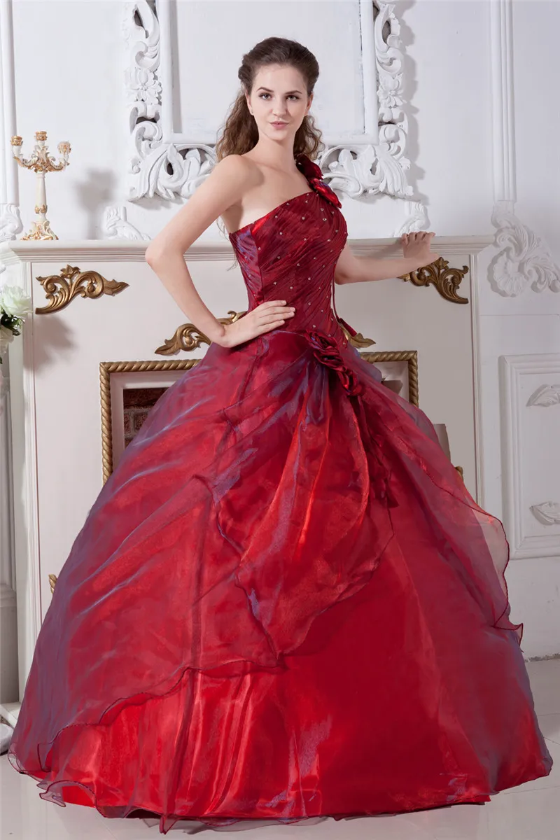one shoulder quinceanera dresses Puffy One Shoulder Sleeveless Tulle Prom Dress with Flowers, Ruffles  Quinceanera Dress chp0023