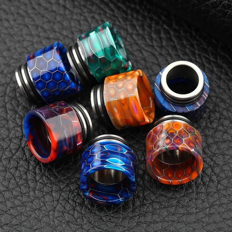 Snake Skin Grid Pattern 810 Thread Epoxy Resin Stainless Steel Drip Tips Wave Wide Bore SS Mouthpiece TFV8 TF12 Kennedy 24 Goon 528