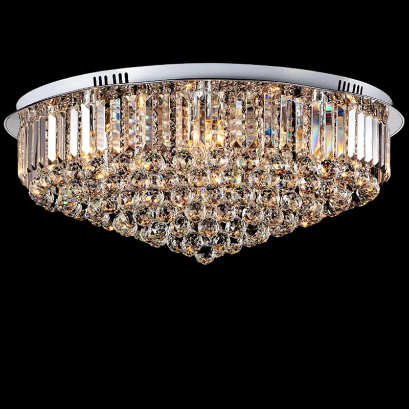 Plafoniera a LED in cristallo rotondo Lampadario E14 Lampada da incasso K9 Lampada a sospensione a soffitto in cristallo argento cromato per soggiorno