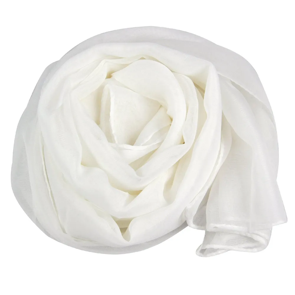 Vente en gros - Mode Dames Blanc Doux Long Grand Foulard En Mousseline De Soie Tête De Cou