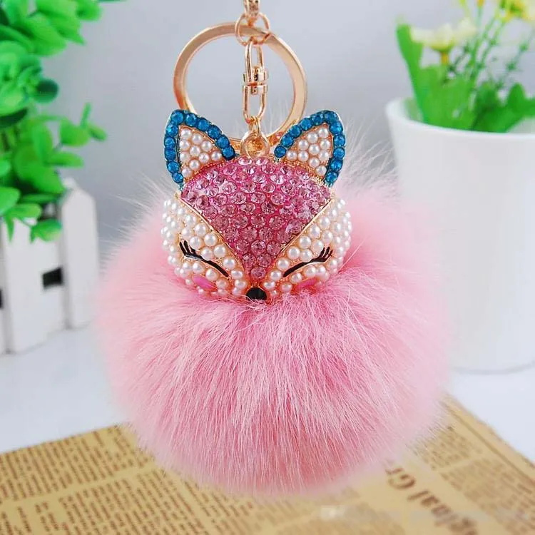 fofo bling shinestone Keychains Fox Real Rabbit Fur Ball Y Keychain Chain Chain Chain Pinging Pingente para Bag Charm 3430644