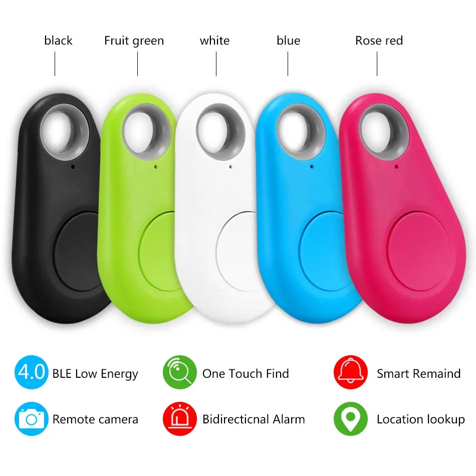 Mini GPS Tracker Bluetooth 4.0 Larm iTag Key Finder Selfie Shutter Anti-förlorade Tillbehör Locator Spårare för sällskapsdjur Hund Katt Barn i Retail Box