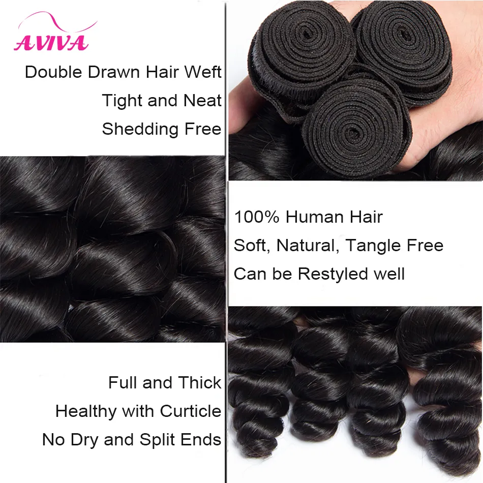 Brazilian Loose Wave Wavy Virgin Hair Weave Bundles Unprocessed Brazilian Loose Curly Human Hair Extensions Double Wefts Natural Black