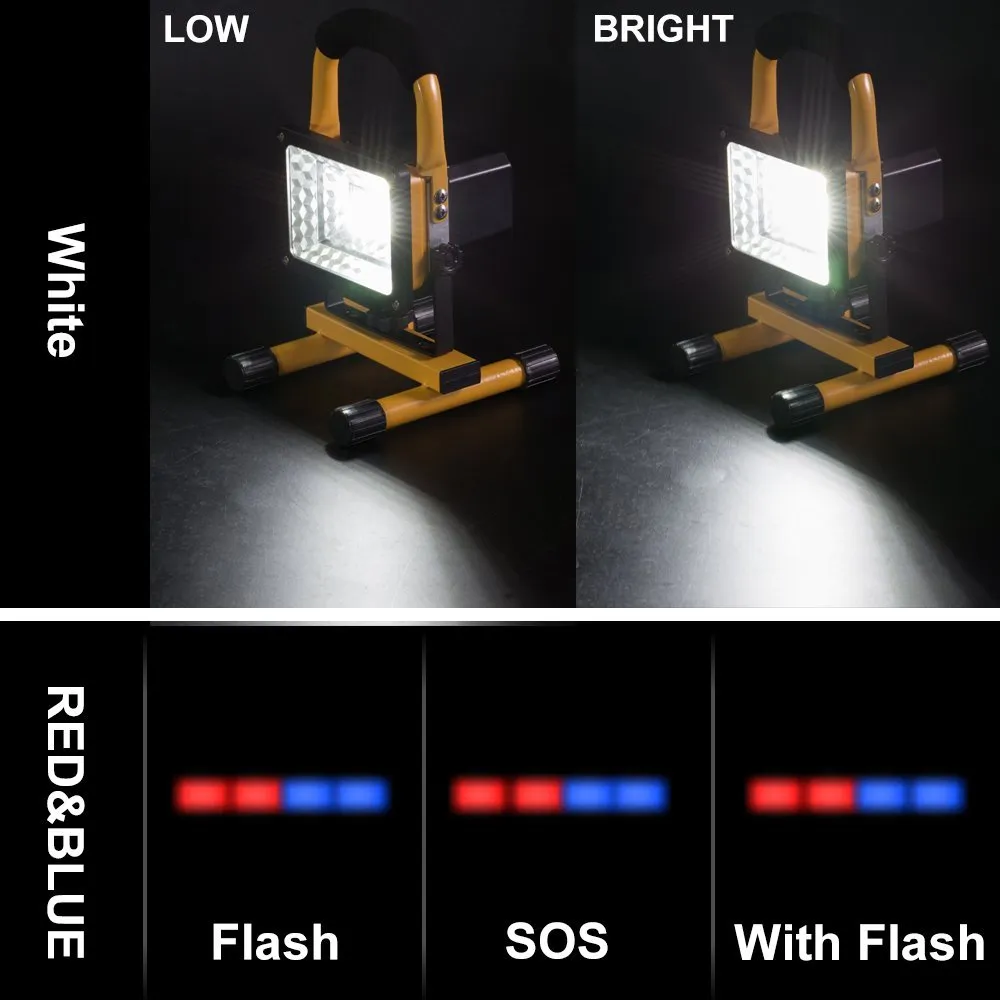 Reflectores 24 LED Focos Luces de trabajo Luz para acampar al aire libre Baterías de litio recargables incorporadas de 15 W Con puertos USB para cargar dispositivos móviles