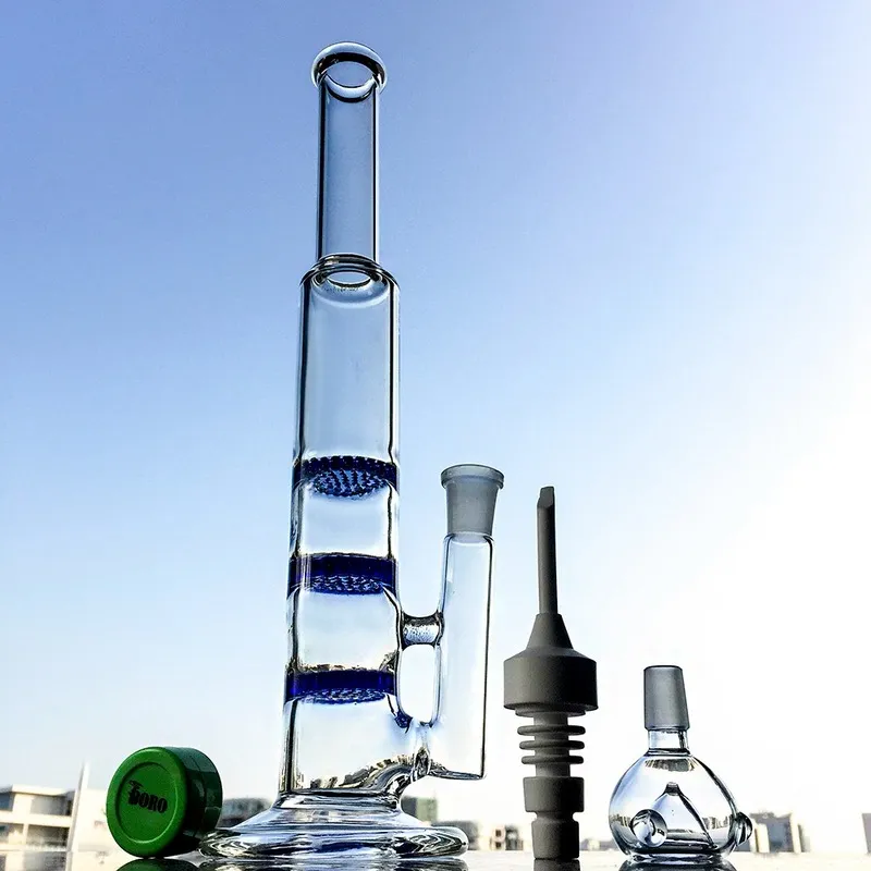 Nargile ile 14mm Seramik Tırnak Carb Cap Cam Bong Dab Rigs Su Boruları 3 Katmanlar Perc Sigara Su Bonglar Düz Tüp 10xx-3