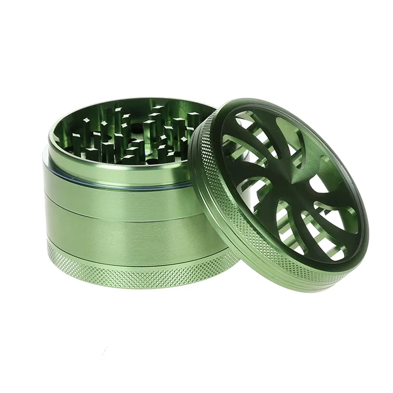 4layers 63mm Aluminum Flower Shape With Clear Window Herbal Herb Tobacco Grinder Hand Muller Smoke Cigar Magnetic Grinders C8277061