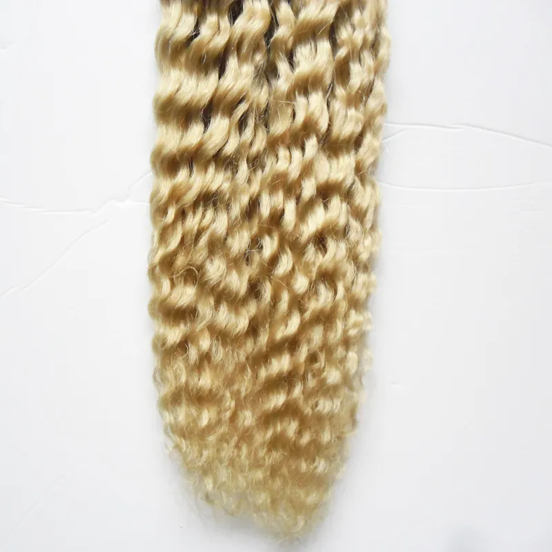 Malezyjski Kinky Curly Blonde Keratyn Rozszerzenie Włosów I Wskazówka 100G 1G / Strand Pre Bonded Włosy Kapsułki Keratyn Stick Tip Extensions