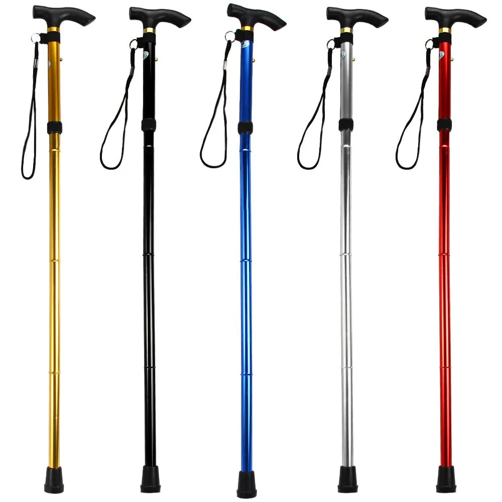 Groothandel- Nieuw ontwerp Verstelbaar Aluminium Aluminium Aluminium Legering Metalen Vouwstok Walking Sticks Verstelbare hoogte en Walking Stick met niet-sliprubberbasis