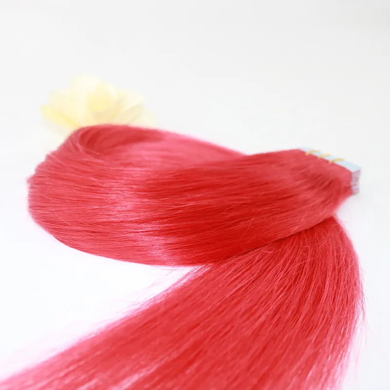 Full Hair Popular Multi-Colors Red Color Tape in Premium Remy Human Hair Extensions Set 50g Weight Straight Human Hair