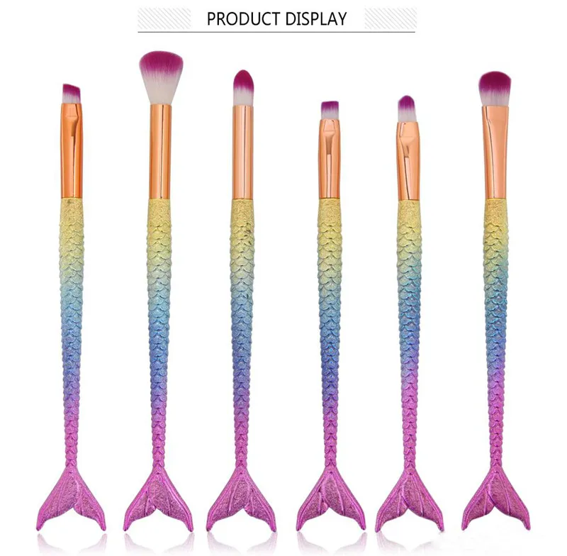 2017 hot Mermaid Makeup Brushes 6pcs/set Eyeshadow Brushes Beauty Rainbow Colorful Cosmetics Brushes Sets Makeup Tool