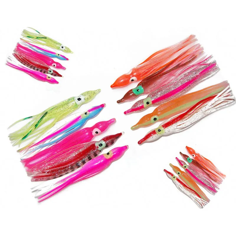 24 adet 10 cm Yumuşak Ahtapot Balıkçılık Lures Jigs Karışık Renkli Aydınlık Silikon Ahtapot Etek Yapay Jig Yem Kutusu Ile Set