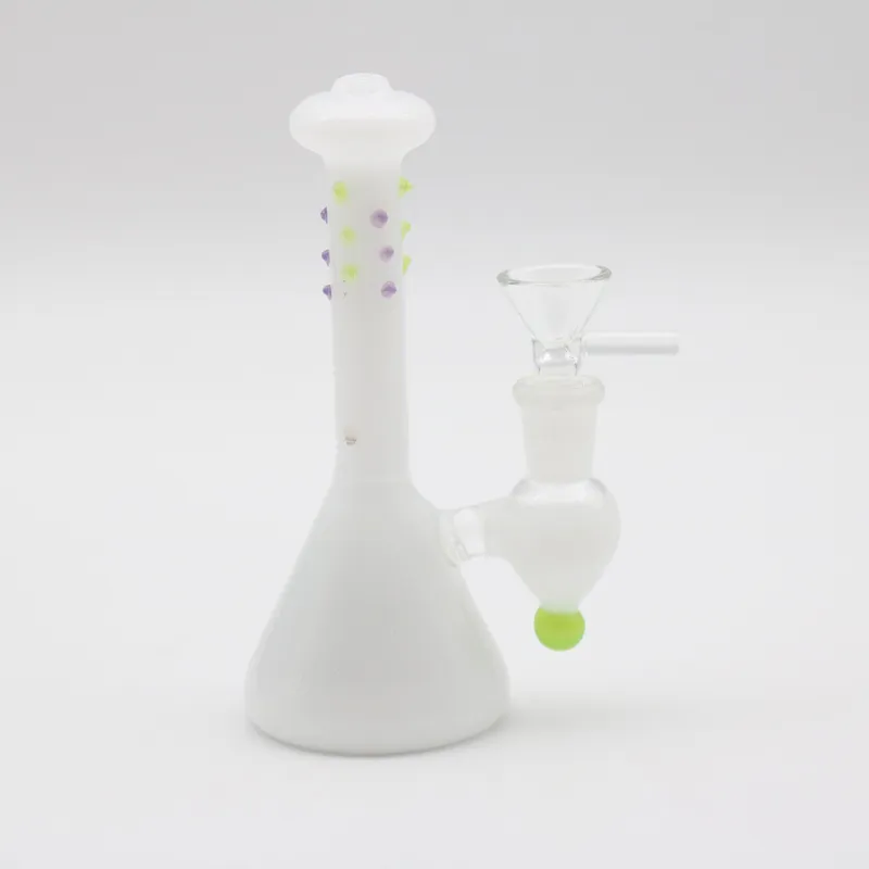 En stock 15 cm de haut en verre épais bangs de bécher 14,4 mm joint avec bol vase blanc perlé conduites d'eau percolateur Dab recycleur plates-formes pétrolières