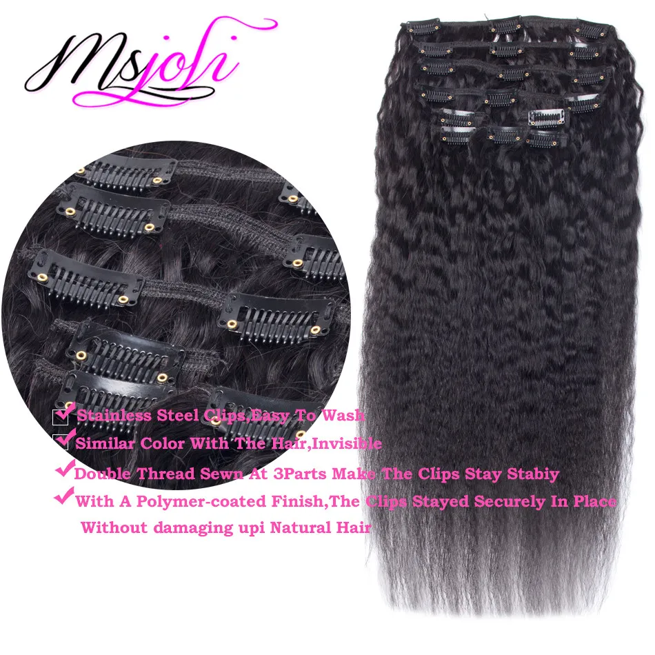 9a Malaysisk Virgin Human Hair Clip i Extension Full Head Natural Color Kinky Straight / Set 12-28 inches från MS Joli