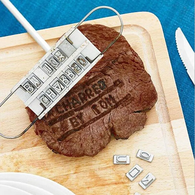 Personality Steak Meat Barbecue BBQ Meat Branding Iron with Changeable Letters BBQ Tool Set Changeable 55 Letters Easily Cleaned Steak Meat