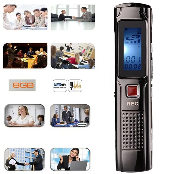 4GB 8GB Steel Stereo Recording Pen portable Mini Lcd display Digital Audio Voice Recorder with MP3 player Rechargeable mini Dictaphone