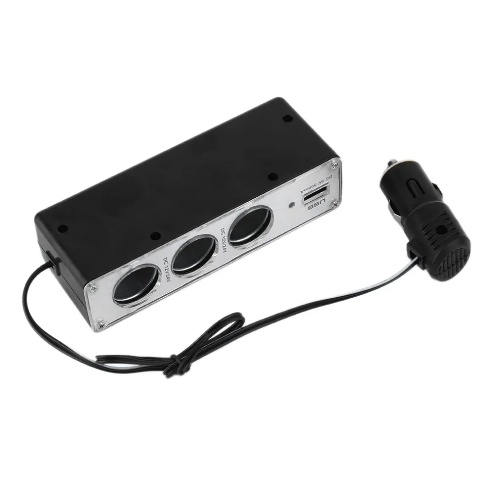 Ankomst 3 -vägs Auto Car Cigarettändare Socket Splitter 3 USB Laddarkraftsadapter