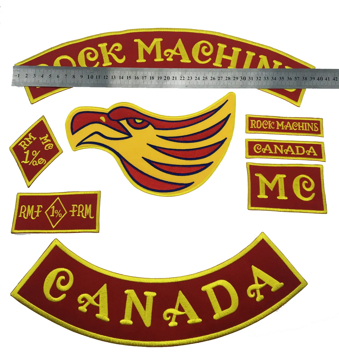 Newest Rock Machine Embroidery Patch In Red For Biker Vest Rock Motorcycle MC Club Leather JACKET Vest Patch Custom Rocker Available