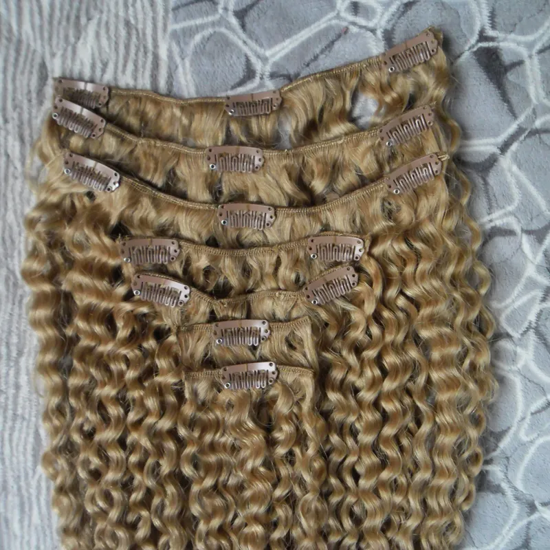 Afro kinky clip in extensions clip in human hair extensions honey blond kinky curly african american clip in human hair exten8707153