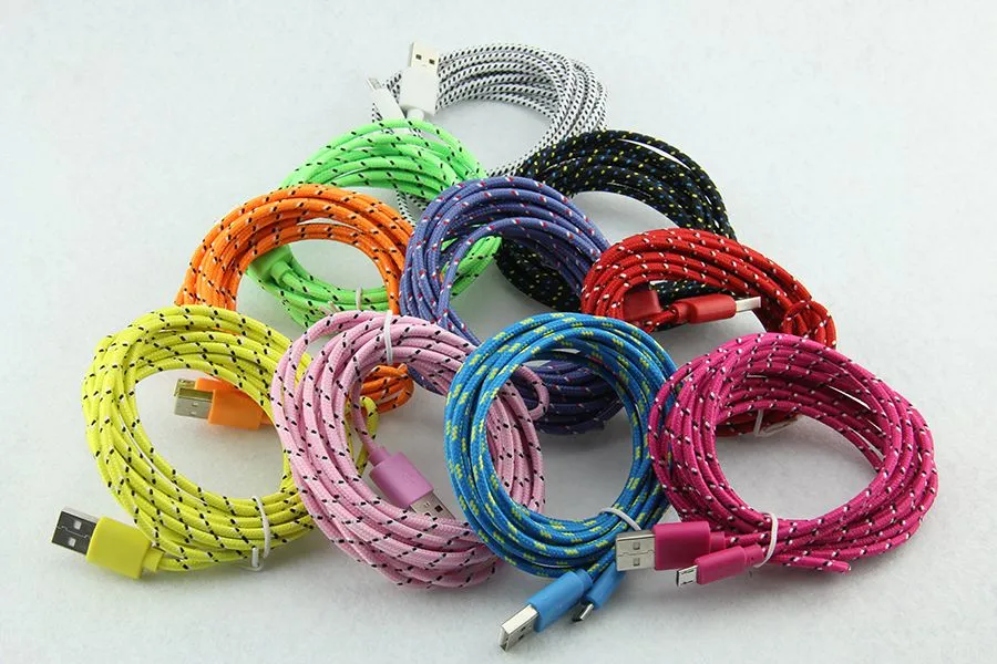 Wholesale 1M 2M 3M USB Round Fabric Braided Charger Cable Colorful USB Data Cable For iphone 4 4s 4G ipod touch 