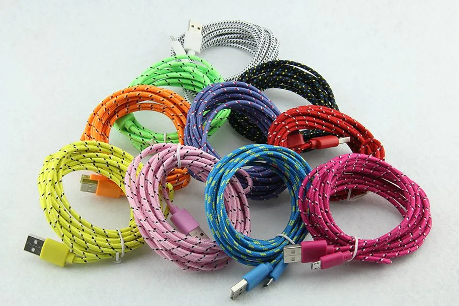 En gros 1M 2M 3M USB rond tissu tressé chargeur câble coloré USB câble de données pour iphone 4 4s 4G ipod touch 