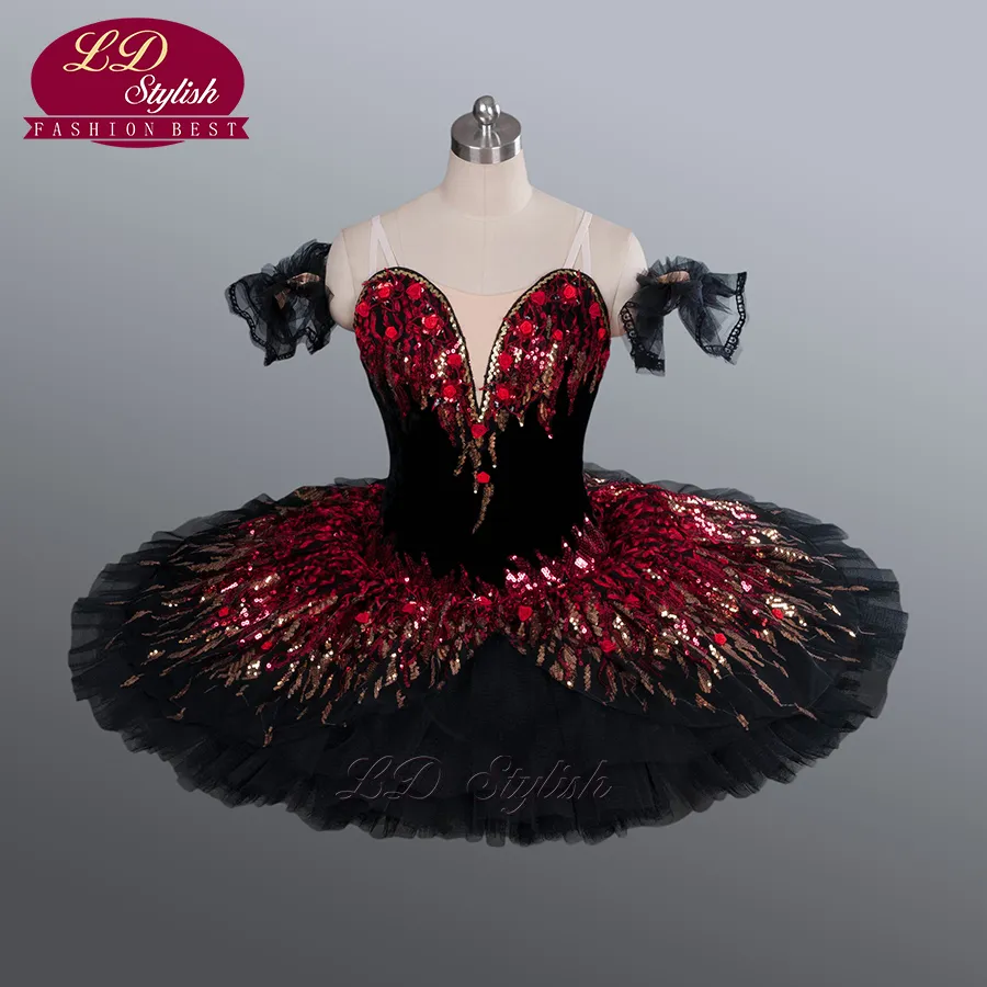 大人の高品質のブラックプロフェッショナルバレエTutu Swan Lake Ballet Costumes Red Ballet Tutu for Girls LD9045307M