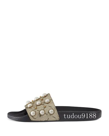 Chegada nova 2017 mens e womens moda Pearly Embellished slides sandálias bege tamanho de cor euro 35-45