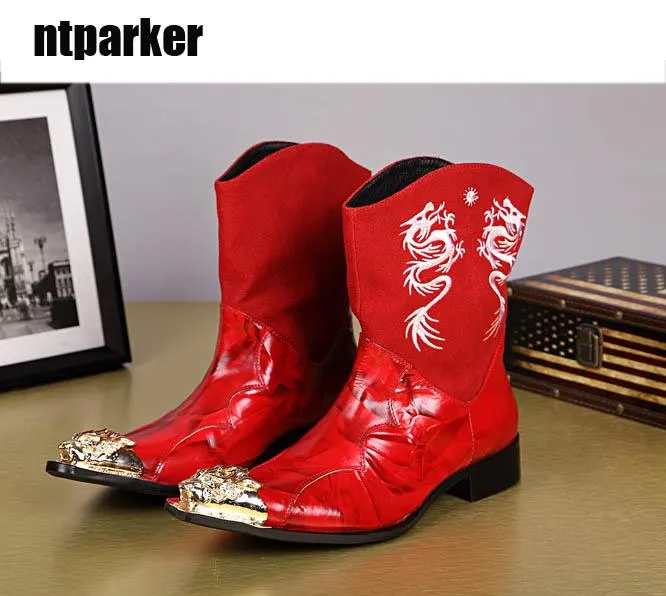 Mens red sales knee high boots