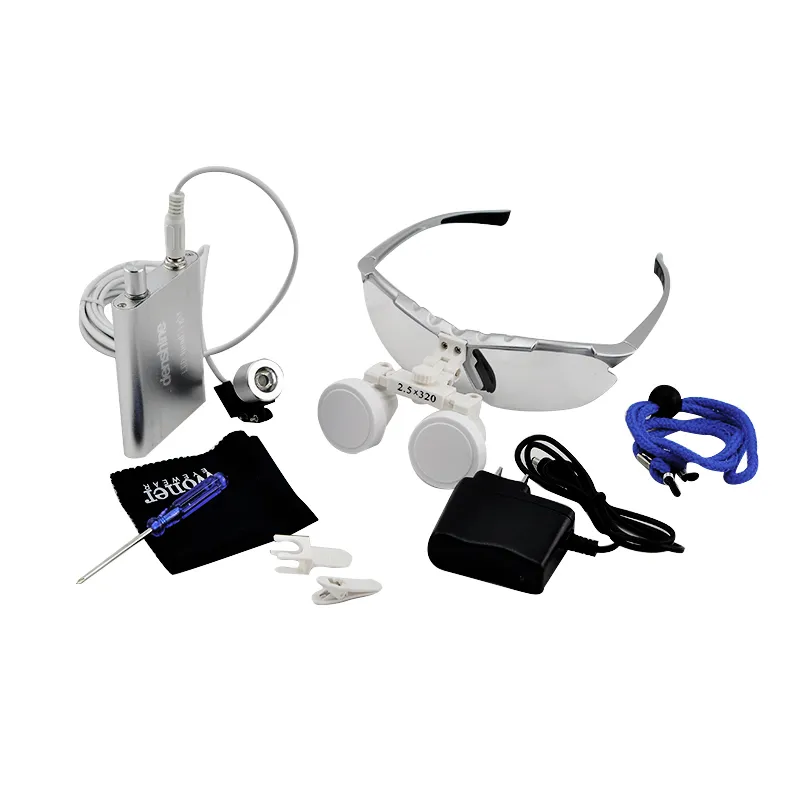 Zoom in support equipment biologic observe toll Silver dental glasses 35X 420mmLED Head Light Lamp Headlight aid lo3304369