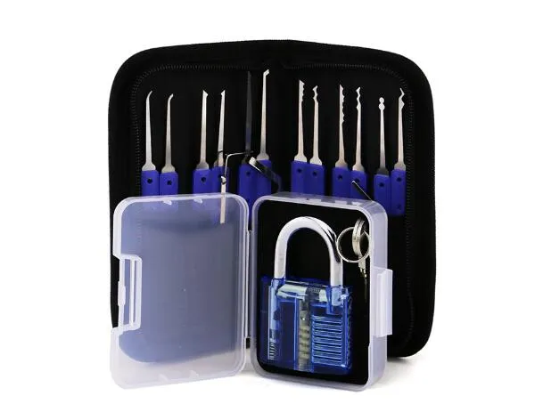 12pcs Unlocking Lock Pick Set Key Extractor Tool with Blue Practice Padlocks Lock Pick Tools for locksmith