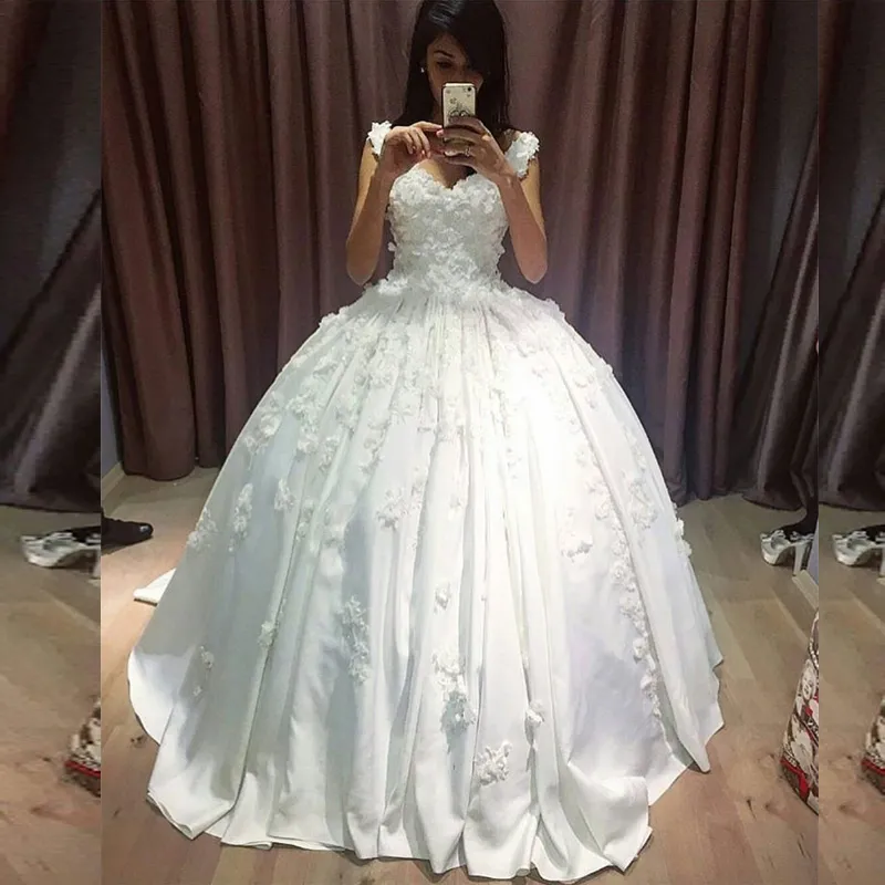 Свадебное великолепное бальное платье свадебные платья V шеи без рукавов 3D цветочные аппликаторы пухлые свадебные платья на заказ высокое качество