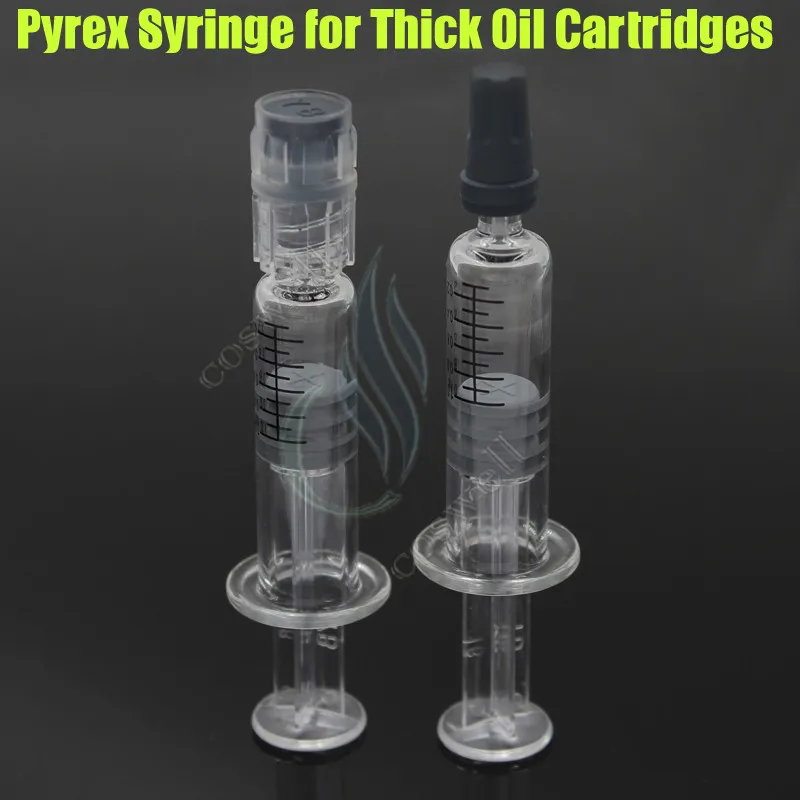 Ny Luer Lock Pyrex sprutglas spetshuvud 1 ml injektor för tjocka CO2 oljepatroner Tank Clear Color Bud Touch E Cigs Cigaretter Atomizers