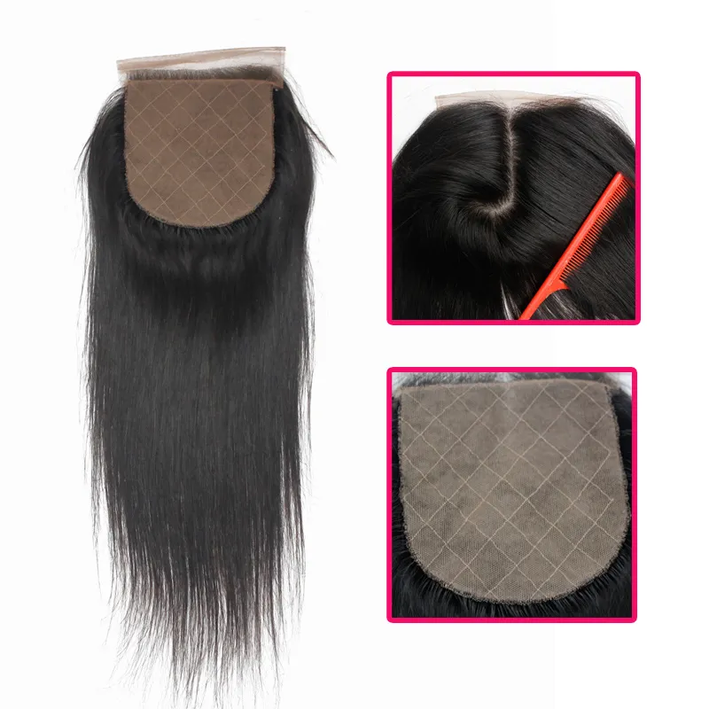 Naturlig svart färg grossist 5st/parti jungfru silkebasstängningar brasiliansk kroppsvåg mänskligt hår 1b 130% 4x4 tum remy rak toppstängning