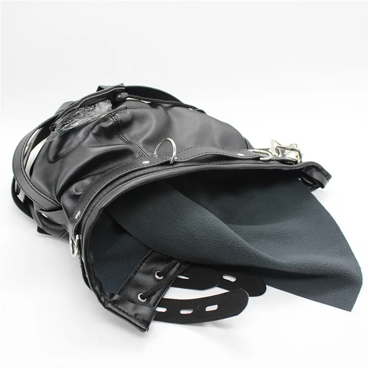 Weiche Leder -Slave -Kopfhaube -Bondage -Ausrüstung Fetisch Maske Abnehmbares Dildo Mund Knebel Brille Fetisch Fantasy BDSM Sex Toys für Paare 5091882