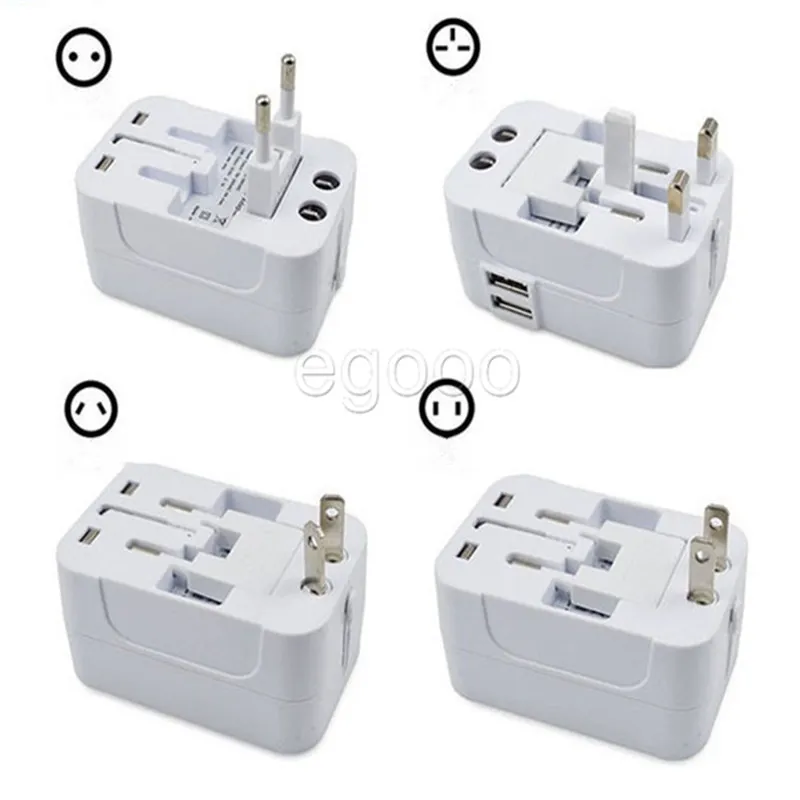 All-in-One-universeller internationaler Steckeradapter, Dual-USB-Port, Weltreise-Wechselstrom-Ladegerät-Adapter mit AU-US-UK-EU-Konverterstecker