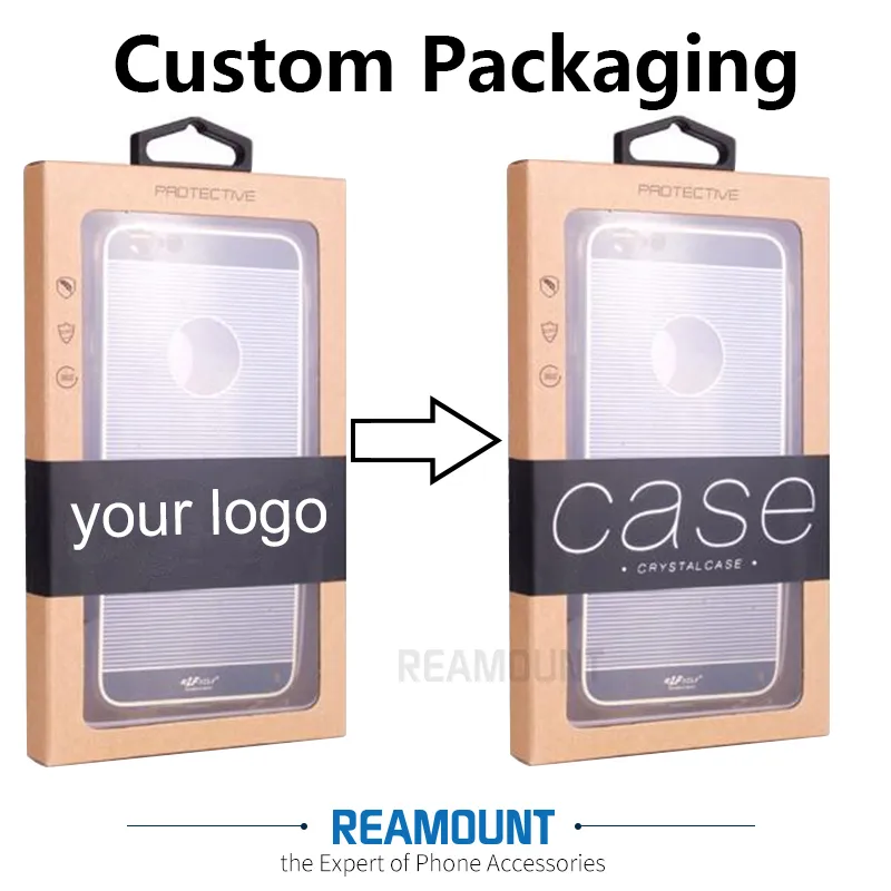 DIY Customize Company LOGO Kraft Paper Packaging Box with Colorful Sticker & Hanger for iphone6 6plus Case