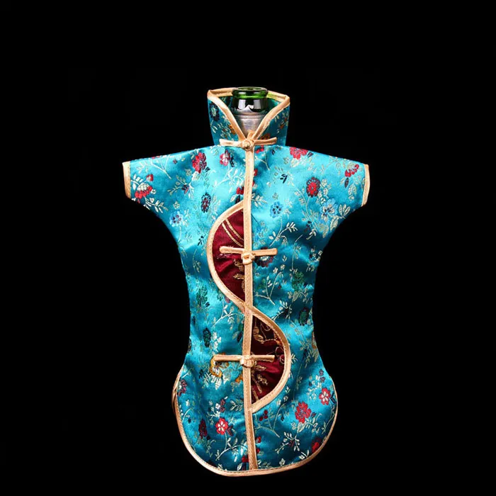 Unique Chinese Ethnic Craft Wine Bottle Cover Clothes Vintage Flower Silk Brocade Dust Bag Bottle Decor Bags Packaging Pouch 
