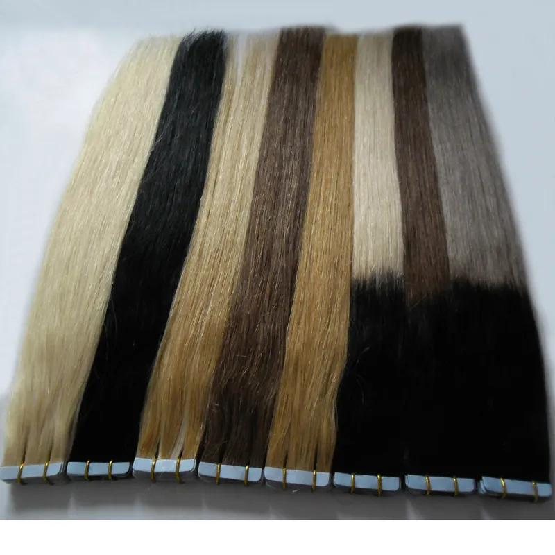 #27 #1 #60 #1b/grau #1b/8 #1b/ Tape In Echthaarverlängerungen 40 Stück Blondes brasilianisches Haar Natürliches gerades Ombre-Jungfrau-Remy-Haar 100g