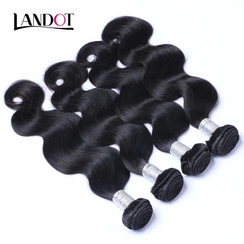 Brasiliansk Virgin Hair Body Wave 100% Human Hair Weave Bundles Peruvian Malaysian Indian Cambodian Brazillian Wavy Remy Hair Natural Black 1B