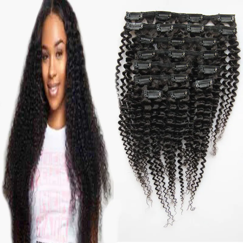 Mongol crespo cabelo encaracolado 4a / 4b / 4c Afro Kinky Curly grampo em extensões do cabelo 120g Natural Cor Kinky encaracolados ins clipe 10pcs