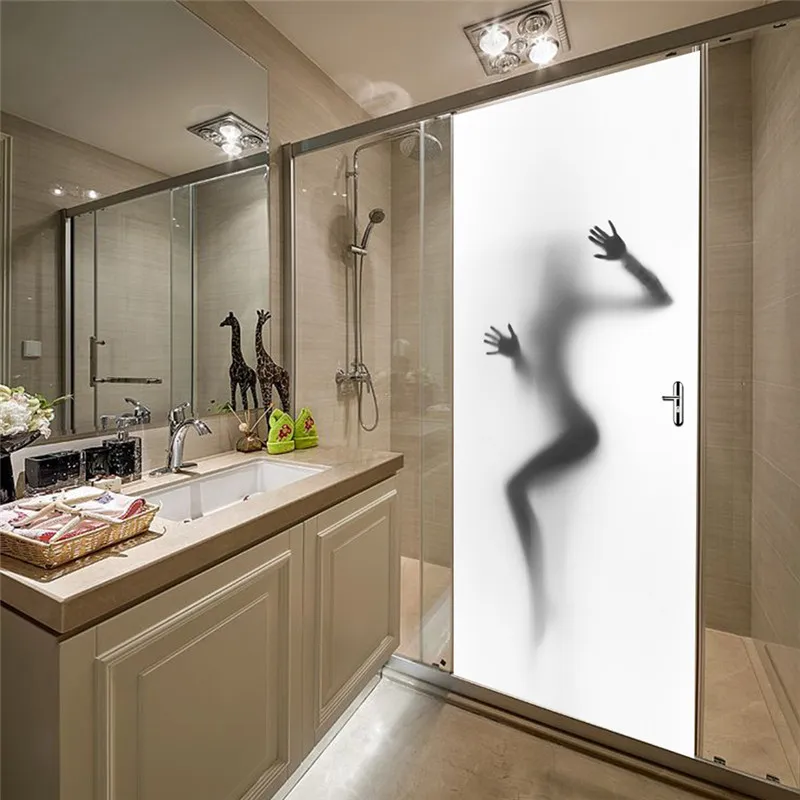 200x77 cm/ensemble Sexy beauté dame ombre dans la salle de bain décoration Simulation créative de scènes 3D intéressant porte autocollant