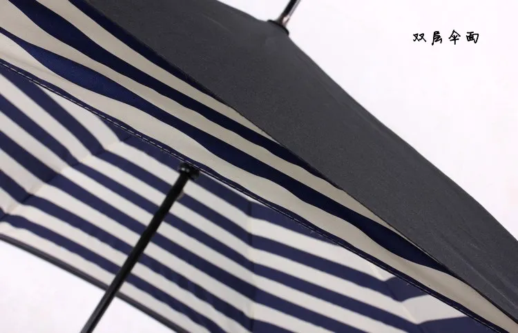 Ombrelli invertiti a righe blu scuro Maniglia a forma di J a forma di C Impermeabile Doppio strato Ombrello auto inverso Paraguas Ombrello antipioggia i OOA909