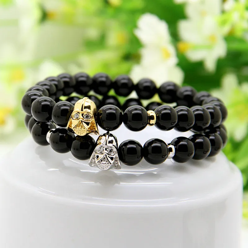 1 pièces Cz perles bracelets porte-bonheur avec 8mm pierre d'agate mate noir Onyx pierre mode bijoux pour hommes