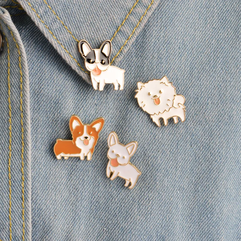 Poodle Pomeranian Corgi Bulldogs Dog Broche Hard Esmalte Pin Lapel Pin Bintel Presente Para Amantes do Cão