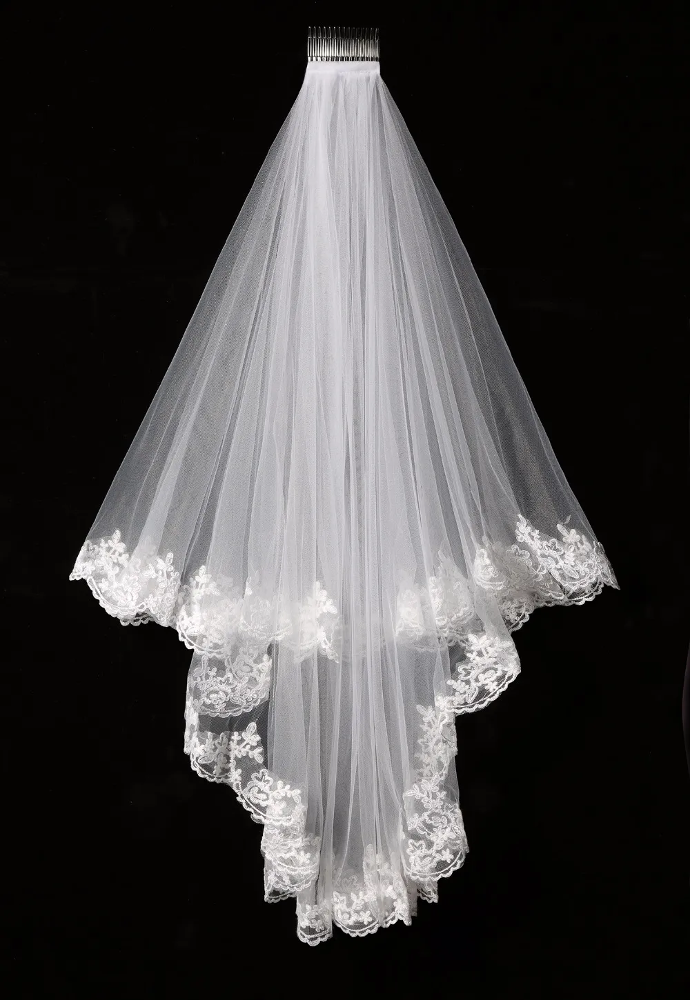 أنيقة أبيض / العاج طبقتين تول صافي تول العروس الحجاب 1.5 متر طويل الدانتيل حافة تول الحجاب لحفل الزفاف جديد شحن مجاني SLV002
