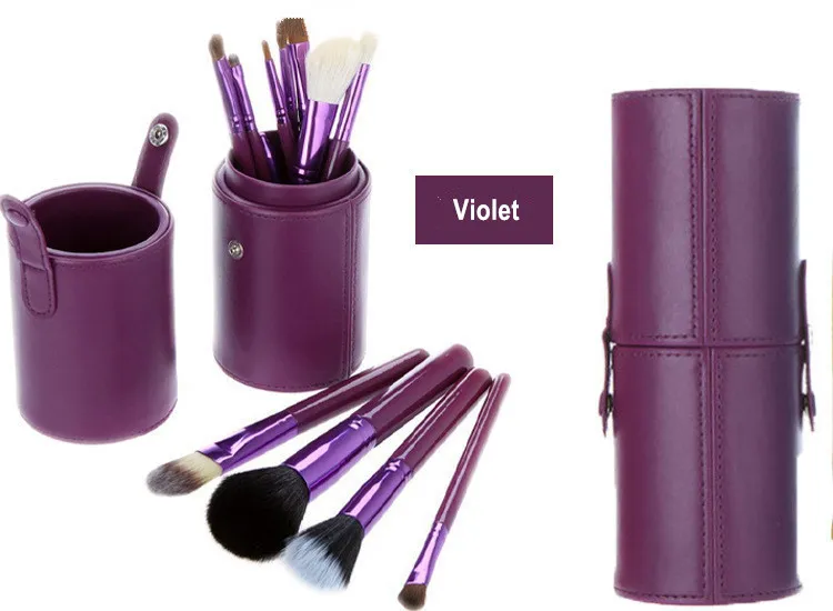 12st Partihandel Nake ögon Makeup Brush Set med PU Kopp Kosmetisk Blush / Eyes / Face Brush Set DHL Gratis frakt