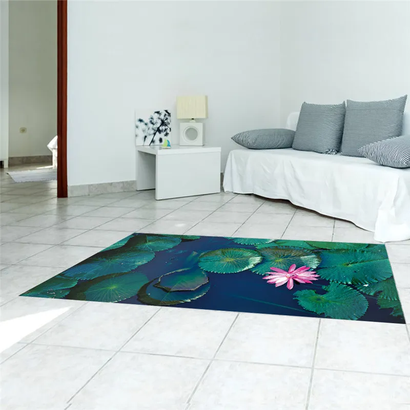 Imperméable à l'eau antidérapant Lotus étang autocollants de sol tapis pour enfants chambre décalcomanies décor à la maison paysage salle de bain autocollant mural décoration