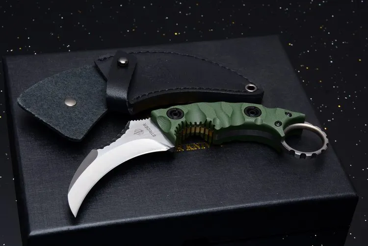 New Strider Karambit Defensivo Sobrevivência Faca Reta D2 Lâmina G10 Handle Outdoor Tático Faca de Bolso de Caça de Acampamento com Estojo De Couro