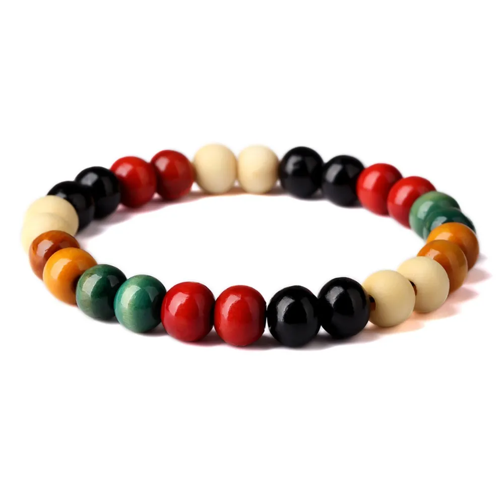 Colorido Charm Bracelet 5 Cor De Madeira Beads Corda Elástica Pulseira Das Mulheres Dos Homens de Hip Hop Jóias Para O Presente