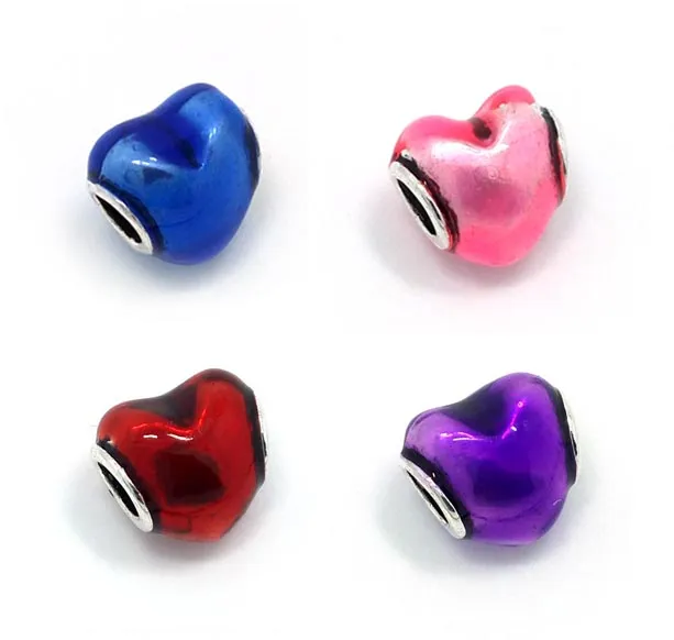 12mm Ny hjärtform Mix Colors Oil-Drip Alloy Pärlor Passar europeiska charm Armband Charms DIY 50st Lot2262